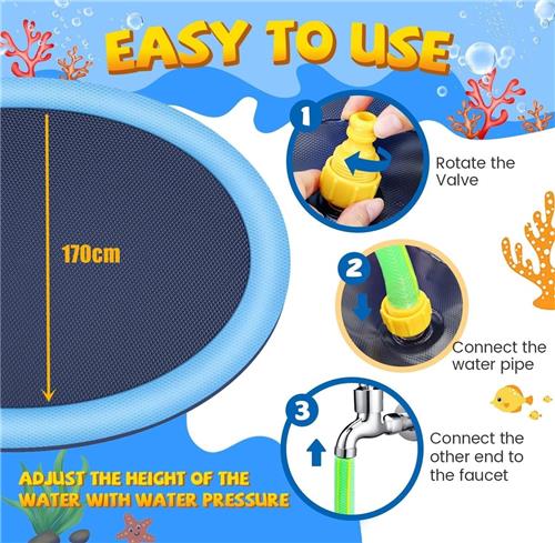 Waterspeelmat voor katten - Blauw - 170 x 170 cm - PVC waterspeelmat met antislipbodem - Voor kinderen en huisdieren