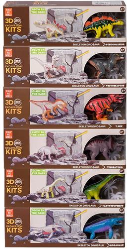 PIA Soft Toys - Speelfiguren - Dino 3D opgravingsset glow-in-the-dark 6 ass. 10 cm x 3 cm x 5 cm