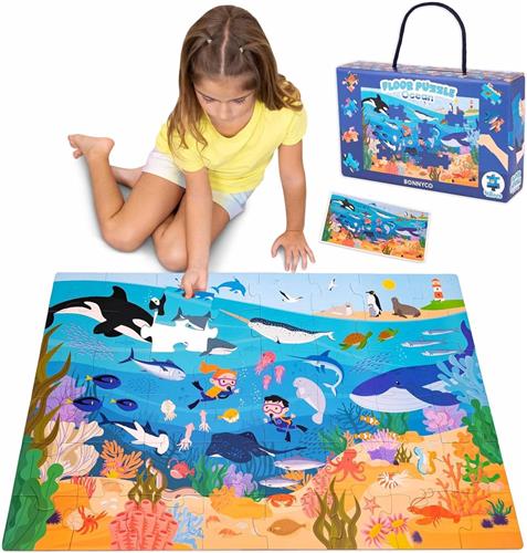 Voerpuzzel voor kat - Oceaan - 92 x 62 cm - Grote Vloerpuzzel met Zeedieren - Educatief Speelgoed voor Kinderen 2-8 Jaar