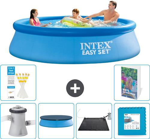 Intex Rond Opblaasbaar Easy Set Zwembad - 305 x 76 cm - Blauw - Inclusief Pomp - Afdekzeil - Solar Mat - Vloertegels - 7-delig