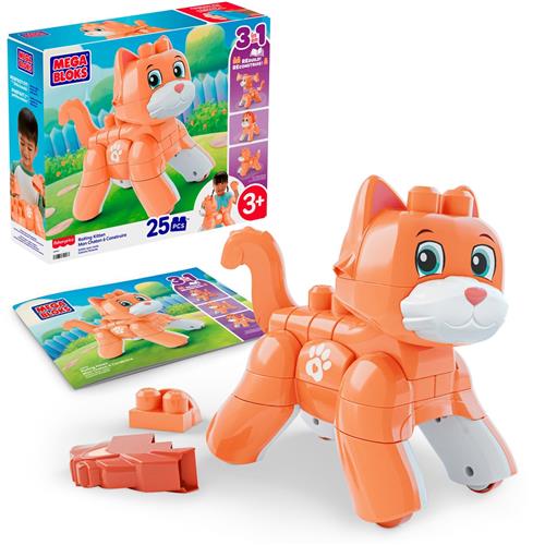 Mega Bloks Fisher-Price Speelgoedblokken Rollende kitten met draaiende wieltjes - 25 onderdelen voor kinderen