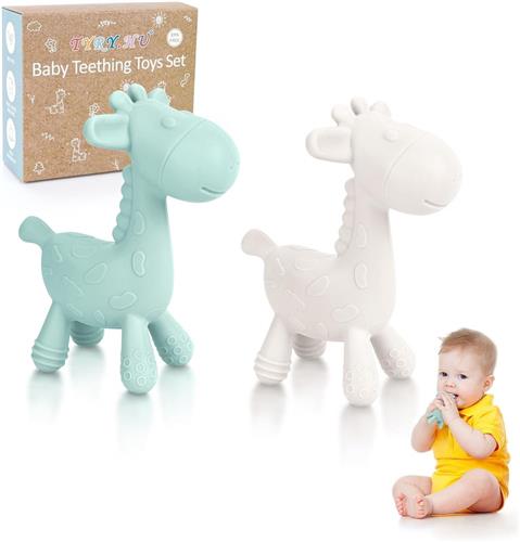 Bijtketting - Groen en Beige - Siliconen Tandjes Speelgoed - Sensorisch en Koelend - Voor Baby's 3-12 Maanden