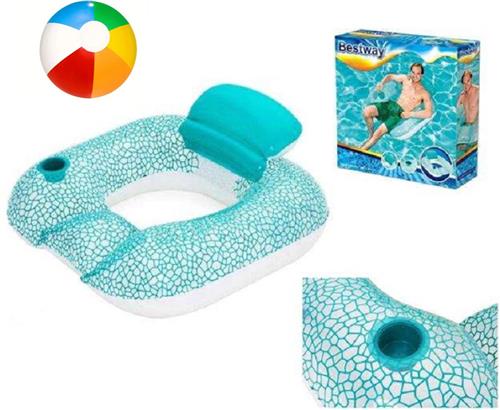 Bestway Opblaasbare Drijfstoel + Strandbal - Drijvende WaterStoel LoungeStoel WaterHangmat Zwembad Ligbed Luchtbed - Floating Bed - Beach Float - Float LoungeStoel - Drijvende Water Ligstoel - Opblaasbaar - Bal