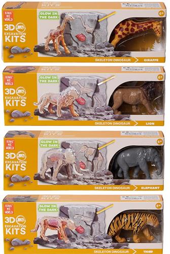 PIA Soft Toys - Speelfiguren - Wilde dieren 3D opgravingsset glow-in-the-dark 4 ass. 10 cm x 3 cm x 5 cm
