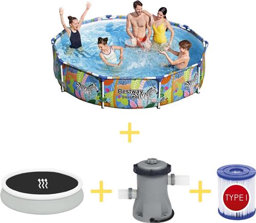 Bestway Zwembad - Steel Pro - Dieren - 305 x 66 cm - Inclusief Solarzeil, Filterpomp & Filter