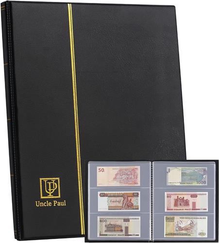 Muntenverzamelmap - Zwart - 29,5 x 23 x 2,5 cm - Kunstleren Hardcover met Zuurvrije PVC Pagina's - Voor Bankbiljetten en Verzamelobjecten