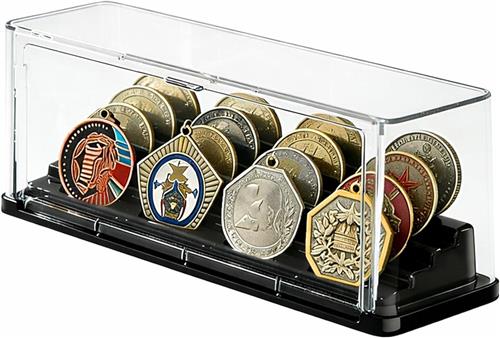 Muntenverzamelmap - Transparant - 30,4 x 9,4 x 12 cm - Acryl Muntenhouder met Stofkap - Voor Verzamelmunten en Challenge Coins