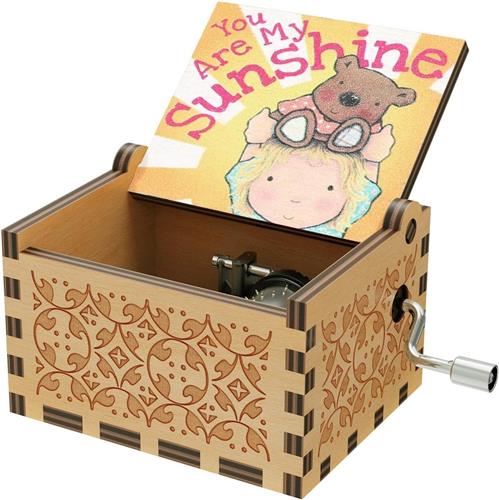 Roterende muziekdoos - Hout-beer - 6,5 x 5,3 x 3,7 cm - Houten handbediende muziekdoos - Voor kinderen en geliefden