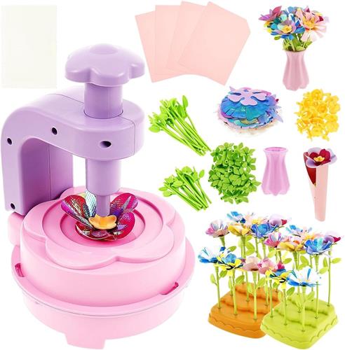 Knutselkoffer - Paars - Bloemenknutselset met Bloemenmachine en Accessoires - Creatief Speelgoed voor Kinderen