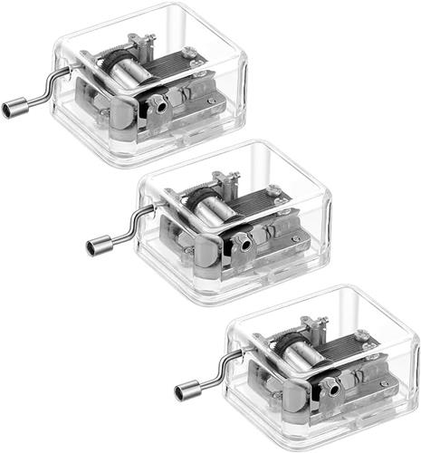Roterende muziekdoos - Transparant - 6,1 x 5,1 x 3 cm - Acryl met Handslinger - Voor Cadeau en Decoratie