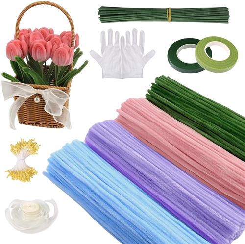 Pipe cleaners - Roze, Paars, Blauw, Groen - Pijpenreinigers Set met Bloemenstelen en Decoratiemateriaal - Creatief Knutselpakket voor Kinderen en Volwassenen