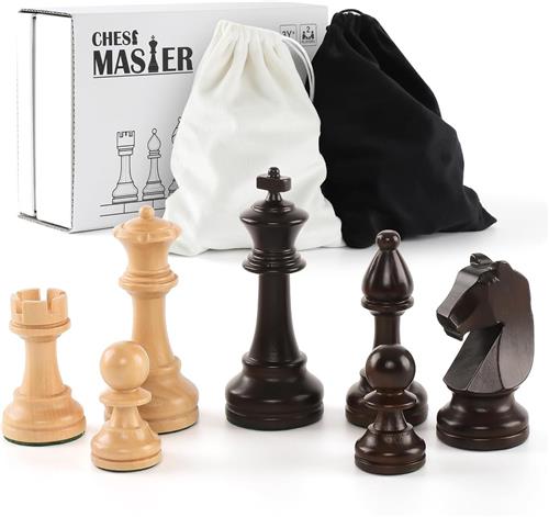 Schaakstenen - Natuurlijk Hout - 9,5 cm Koning - Handgemaakte Toernooifiguren in Staunton Design - Voor Schakers