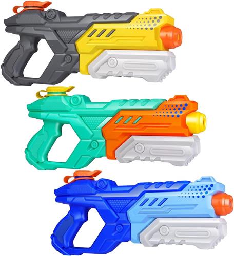 Waterpistool Kinderen - 3 Stuks - van 1-6 Jaar - Waterpistooltjes Klein - Watergeweer - Waterblaster - Watergevecht - Buitenspeelgoed - Zomerspeelgoed - Waterspeelgoed - 600 ml - Blauw/Cyaan/Grijs - van Imperatoris