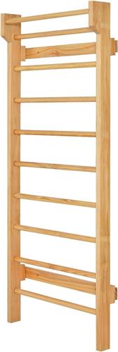 COSTWAY Houten klimwand, klimwand met optrekstang en 10 sporten, turnwand, sporttoestel, 150 kg belastbaar, klimrek voor binnen voor volwassenen en kinderen, 195 x 81 x 14 cm