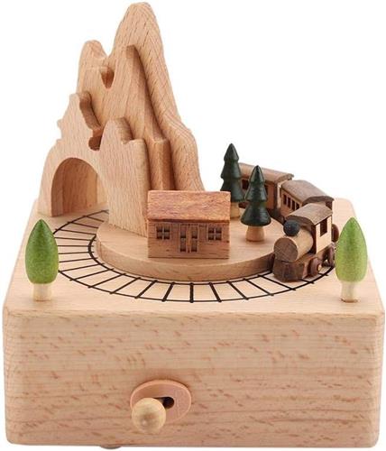 Roterende muziekdoos - Hout - 11 x 11 x 13 cm - Beukenhout - Decoratief Cadeau voor Thuis