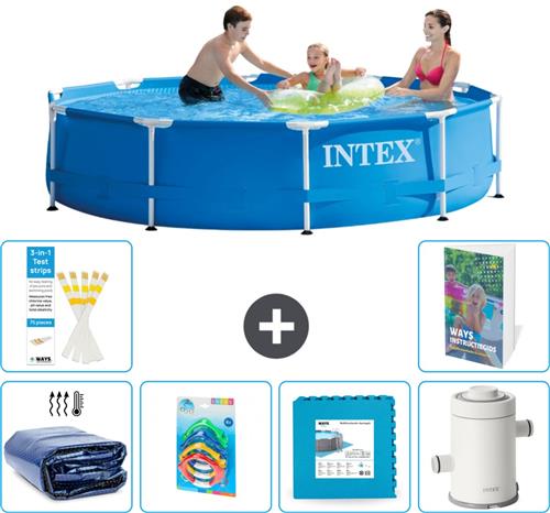 Intex Rond Frame Zwembad - 305 x 76 cm - Blauw - Inclusief Solarzeil - Speelgoed - Vloertegels - Zwembadfilterpomp - 7-delig