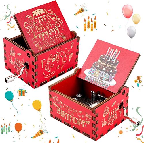 Roterende muziekdoos - Rood - 8,5 x 5 x 4,2 cm - Houten Handbediende Mini Muziekdoos - Voor Verjaardagscadeau