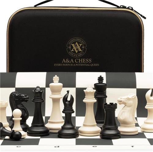 Schaakstenen - Zwart en Wit - 50,8 x 50,8 cm - Siliconen Opvouwbaar Schaakbord met Kunststof Staunton Stukken - Voor Toernooi en Training