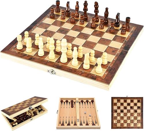 Schaakstenen - Wit - 39 x 39 cm - Houten Opvouwbaar Schaakbord - Voor Familie en Reizen
