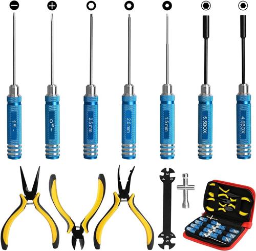 Rc vliegtuig - Blauwe Meer - 12-delige Gereedschapsset - Stalen Schroevendraaiers en Tangen - Voor RC-modelreparatie
