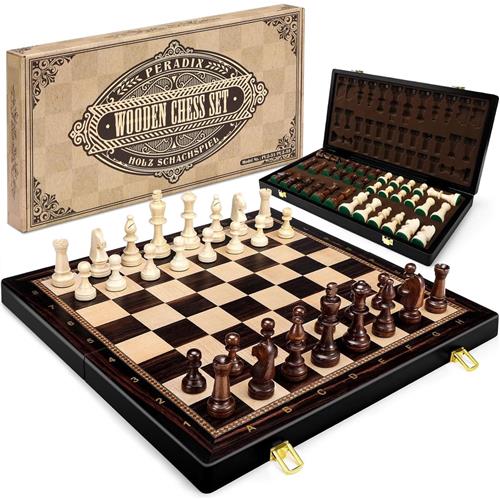 Schaakstenen - Zwart - 48 x 48 cm - Houten Inklapbaar Schaakspel met Grote Zware Figuren - Voor Volwassenen en Kinderen