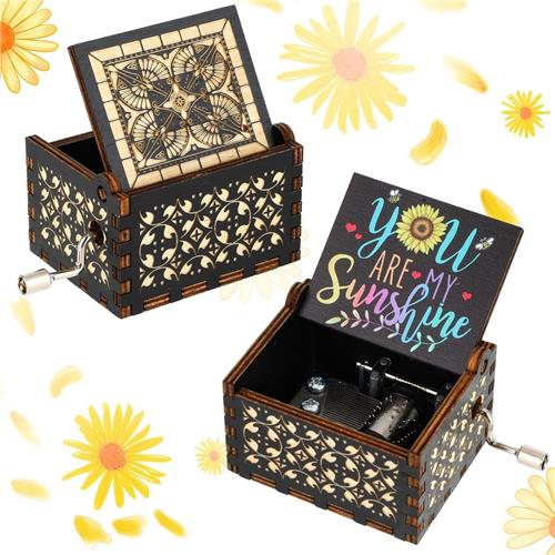 Roterende muziekdoos - Zwart+kleur - 6,4 x 5 x 4,2 cm - Houten vintage muziekdoos - Voor speciale gelegenheden