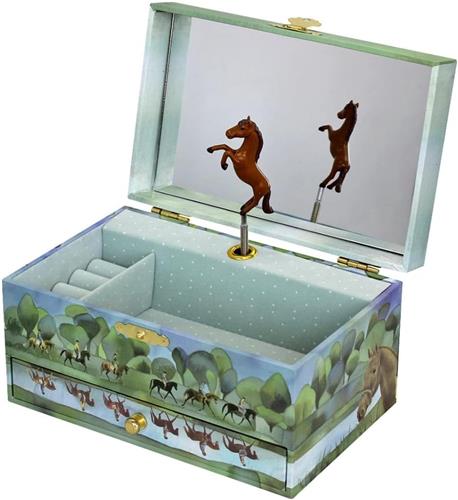 Roterende muziekdoos - Paard NormandiÃ« - Sieradenkistje met Muziek en Dansfiguur - Kindercadeau