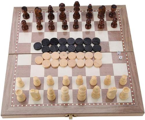 Schaakstenen - Houten Schaakspelset - Compact - Inklapbaar Schaakbord - Voor Volwassenen en Kinderen