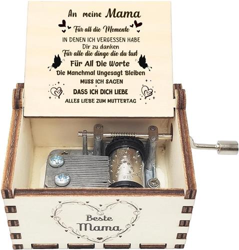 Roterende muziekdoos - Hout - 6,5 x 5,2 x 3,8 cm - Handgedraaid met Melodie - Voor Moeders