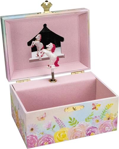 Roterende muziekdoos - Roze - 15 x 13 x 9 cm - Eenhoorn Sieradendoos met Spiegel en Fluweelzachte Voering - Voor Meisjes