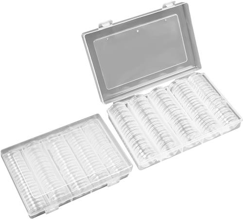 Muntenverzamelmap - Transparant - 26 mm - Kunststof Muntcapsules met Opbergdozen - Voor 2 Euromunten