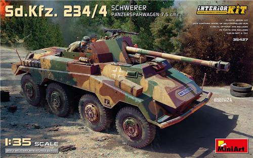 1:35 MiniArt 35427 Sd.Kfz. 234/4 Schwerer Panzerspähwagen 7,5cm met Volledig Interieur Plastic Modelbouwpakket