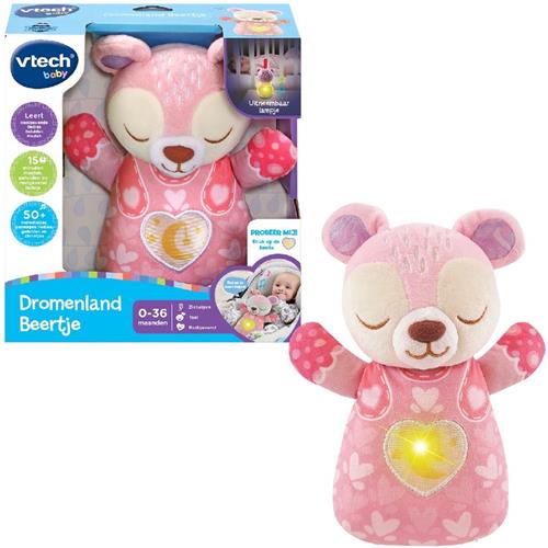 VTech Baby Dromenland Beertje - Interactieve Knuffel - Educatief Speelgoed - Voor 1 tot 3 Jaar - Roze - Zacht, Veilig en Leerzaam Speelgoed voor Baby's en Peuters - Met Lichtjes, Geluiden en Muziek voor Speels Leren - Ideaal als cadeau voor baby's