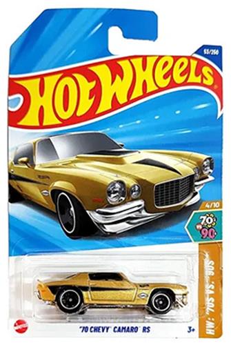 HOT WHEELS '70 CHEVY CAMARO GOLD 53/250 HW '70 VS.'90S 4/10 LONG CARD (1:64)