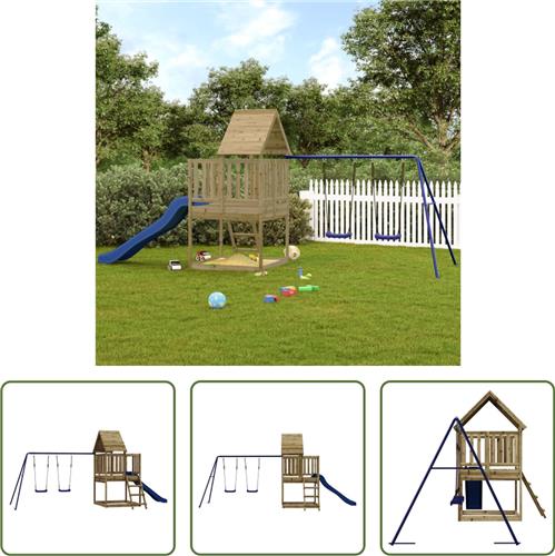 The Living Store Speeltoren met Dubbele Schommelset en Golvende Glijbaan - 564x235x228 cm