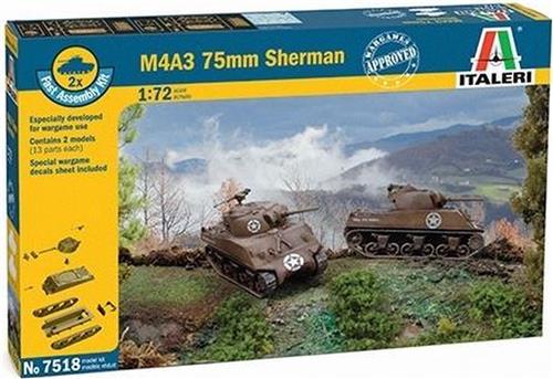 1:72 Italeri 7518 M4A3 75mm Sherman Tank - 2 fast assembly kits Plastic Modelbouwpakket