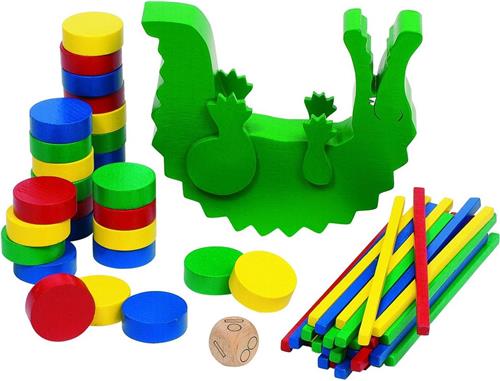 Evenwichtsspel: BALANCERENDE KROKODIL 11,5x14cm, van gebeits