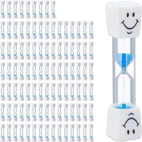 Relaxdays 100x zandloper tanden poetsen - set - 3 minuten - zandlopertje kinderen - blauw