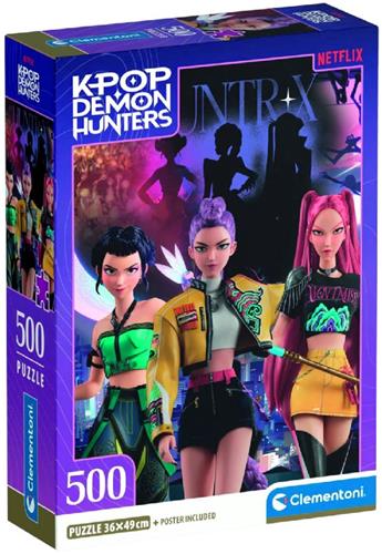 K-Pop Demon Hunters Puzzel 500 Stukjes van Clementoni Compact - Kpop Huntrix Legpuzzel voor Kinderen - K Pop Hobby Cadeau vanaf 6 Jaar