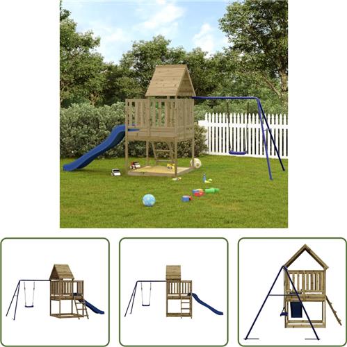 The Living Store Houten Speelset - Schommel - Glijbaan - 494 x 235 x 228 cm