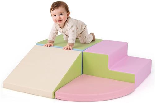 COSTWAY 4-dlg. schuimbouwstenen, gigantische bouwstenen om te ravotten en te klimmen, zachte schuimbouwstenen, grote bouwstenen, bouwblokken voor kinderen in de voorschoolse leeftijd, baby's