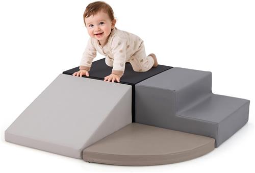COSTWAY 4-delige schuimbouwstenen, reuzenbouwstenen om te ravotten en te klimmen, zachte schuimbouwstenen, grote bouwstenen, bouwblokken voor kleuters kinderen, baby's & schoolkinderen (grijs)