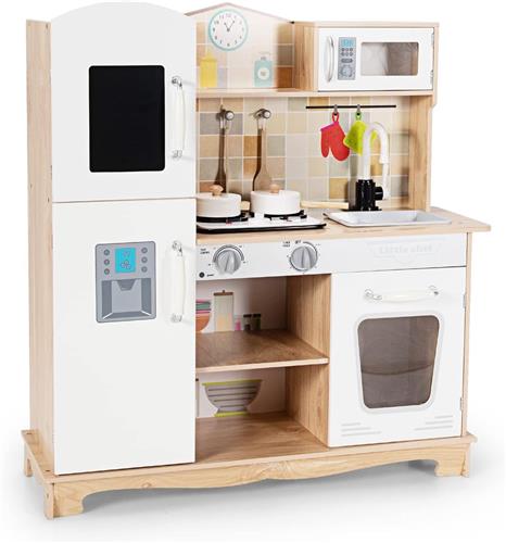 COSTWAY Kinderkeuken, hout, speelkeuken met licht en geluid, houten keuken met spoelbak, oven, magnetronfornuis en kookgerei, voor kinderen van 3 tot 7 jaar, 81 x 29 x 88,5 cm
