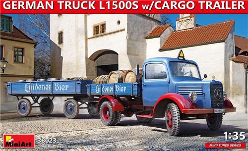 1:35 MiniArt 38023 German Mercedes Truck L1500S with Cargo Trailer Plastic Modelbouwpakket