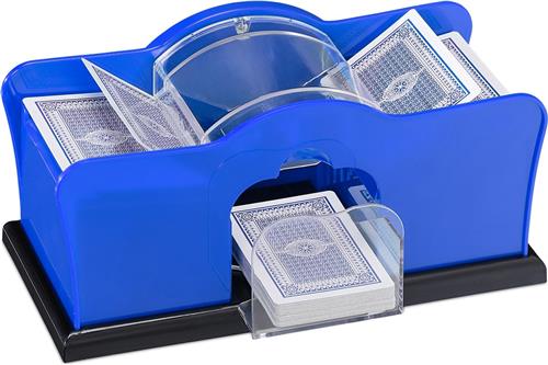 Relaxdays Kaartenschudmachine - handmatig - voor 2 decks - kaartenmachine - blauw