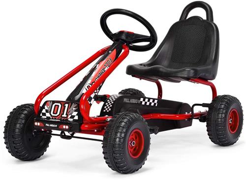 COSTWAY Gocart met verstelbare zitting, skelter met handrem, trapauto, belastbaar tot 30 kg, pedaal skelter, pedaalvoertuig, kindervoertuig voor kinderen van 3 tot 6 jaar, rood