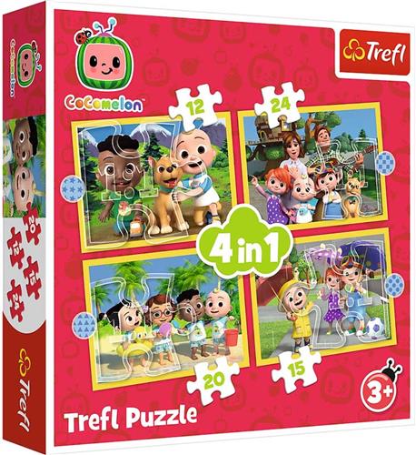Trefl Trefl - Puzzels - 4in1 (12, 15, 20, 24) - Cocomelon, ontmoet de personages / Moonbug Cocomelon 