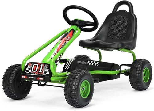 COSTWAY Gokart met verstelbare zitting, gocart met handrem, trapauto, belastbaar tot 30 kg, pedaal skelter, pedaalvoertuig, kindervoertuig voor kinderen vanaf 3 jaar (groen)