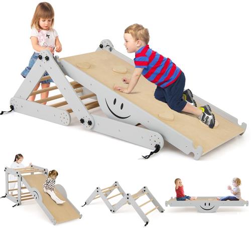 COSTWAY Klimrek voor binnen, klimdriehoek met glijbaan, doe-het-zelf klimladder, indoor speelplaats om te zetten, multifunctionele indoor speelplaats voor kinderen vanaf 3 jaar
