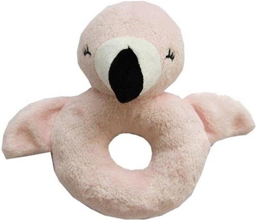 Dieren knuffel baby rammelaar flamingo 10 x 15 cm - Kraamcadeau